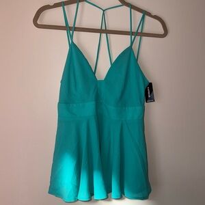 Express Turquoise Strappy Flare Tank Top